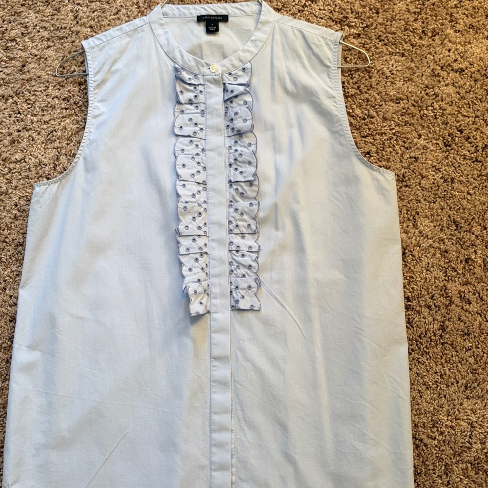 Ann Taylor Baby Bird Egg Blue Ruffle Placket Blouse